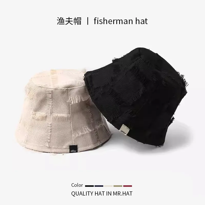 Черна панама с груби ръбове в японския ретро стил, пролет и лято, нови универсални прости слънчеви шапки за жени