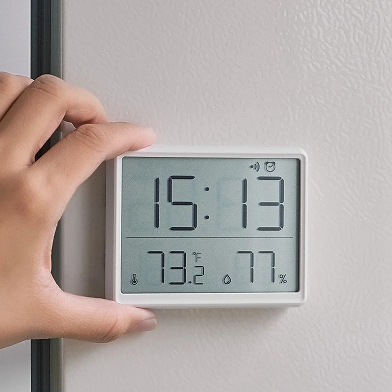 Дигитален влагомер, Термометър с часовник Монитор влажност Таймер Будилник за Домашния офис, Детската стая