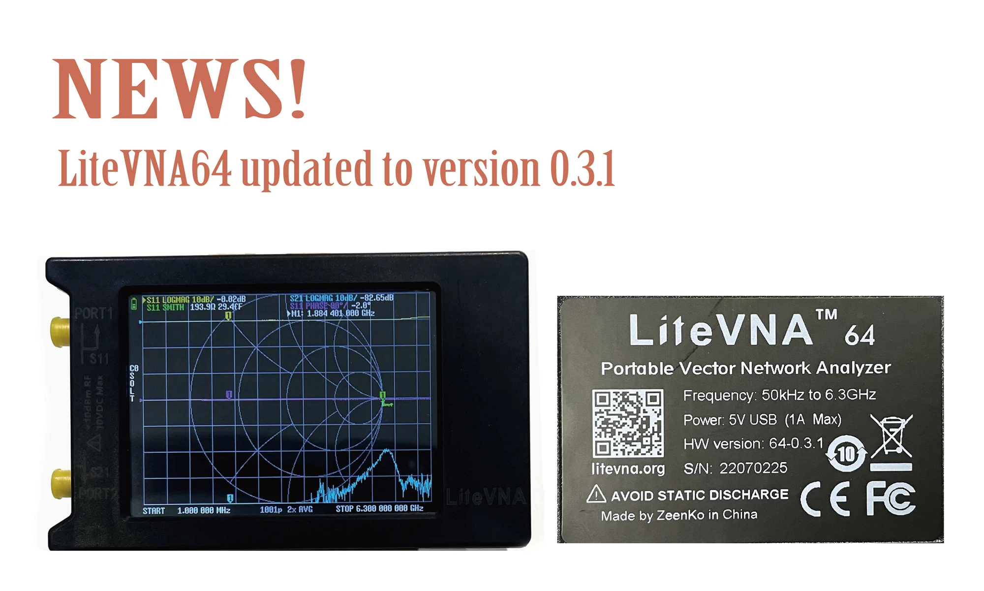 LiteVNA 64 Ver0.3.1 50 khz ~ 6,3 Ghz tinyVNA 4 