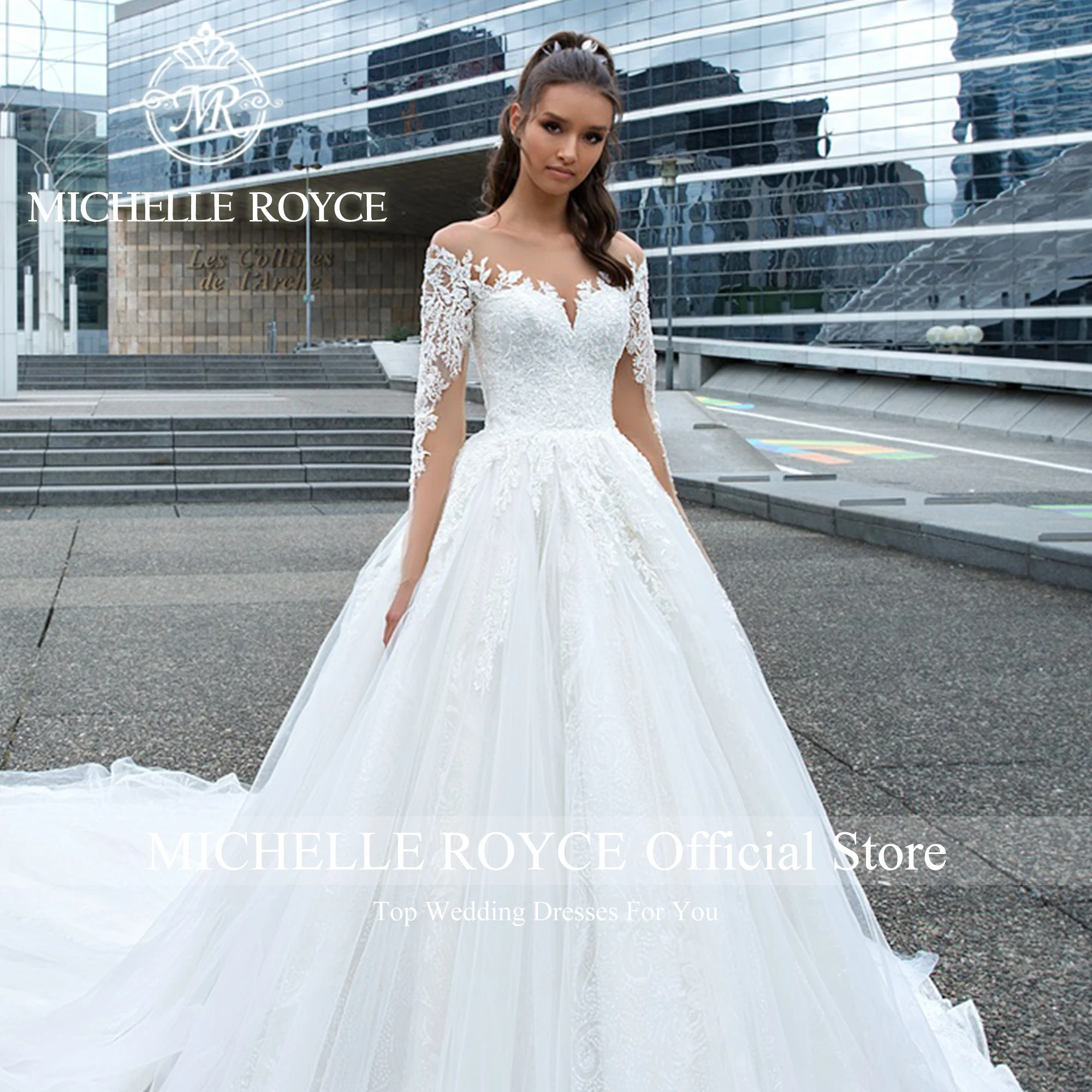 Бална рокля Мишел Ройс с дълъг ръкав, сватбени рокли за жени, 2023, дантелено сватбена рокля с бродерия във формата на сърце, Vestidos De Новия