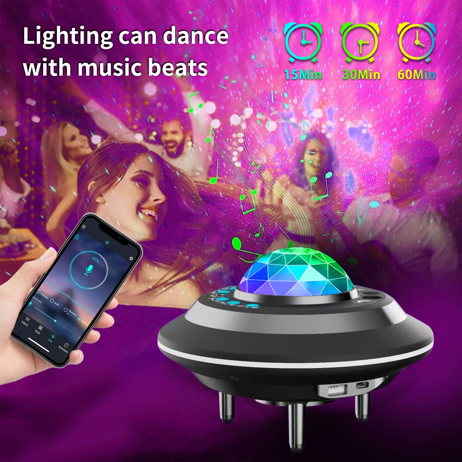 Проектор, лампа Aurora Moon Star Sky USB Bluetooth Музикален лампа с нощно led водна лазерен лека нощ играчка