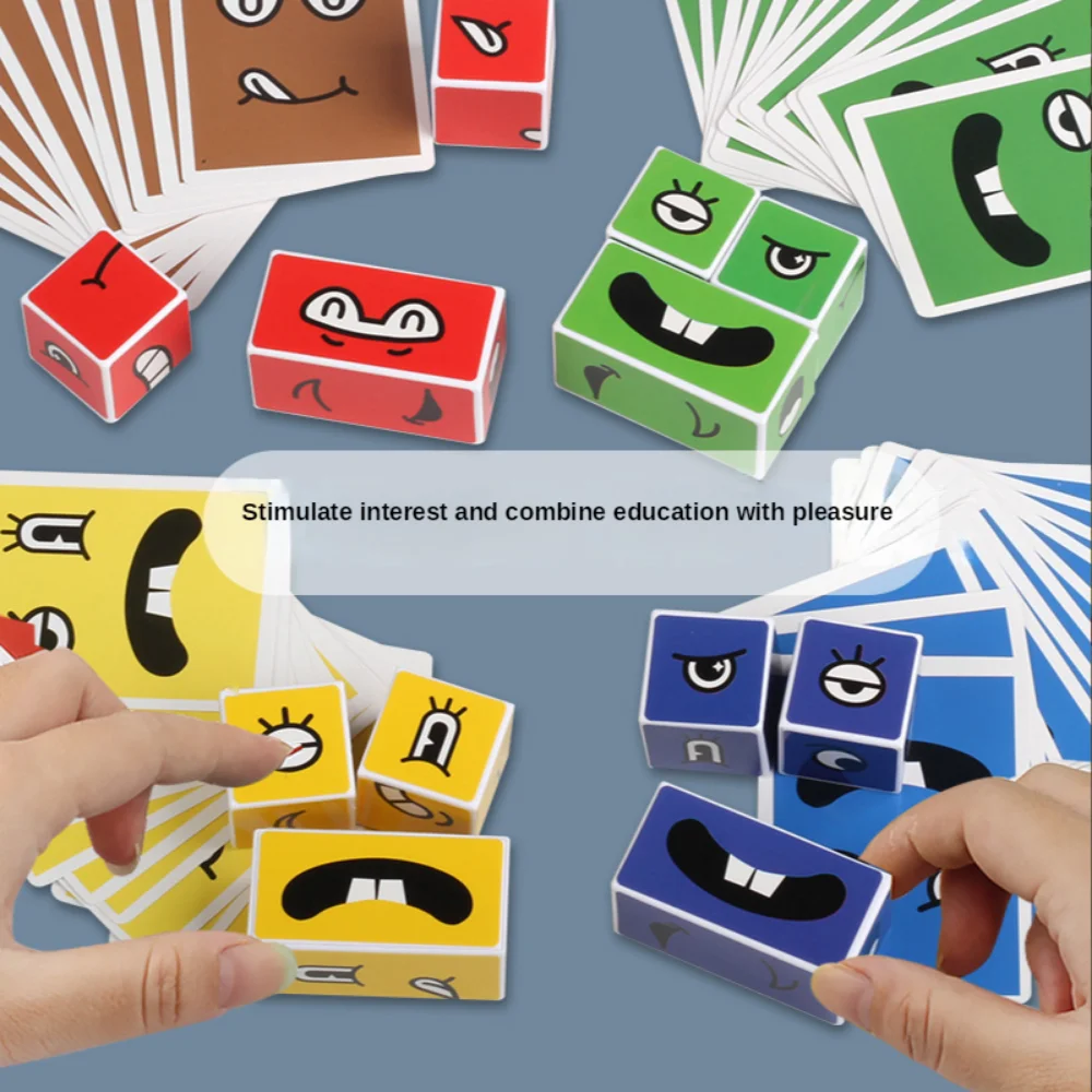 Монтесори 3D Променя Лицето на градивните елементи е Игра на Дъска Дървена Пъзел Изразяването на Дървени Блокове за Деца Детски Играчки, Подарък Играчка