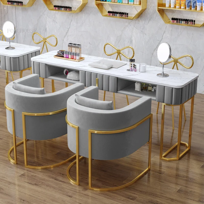 Модерен мраморен маникюр, маса, комплект столове, салонная мебели, професионален маникюр маса в скандинавски стил, луксозен единична двойна ноктите маса