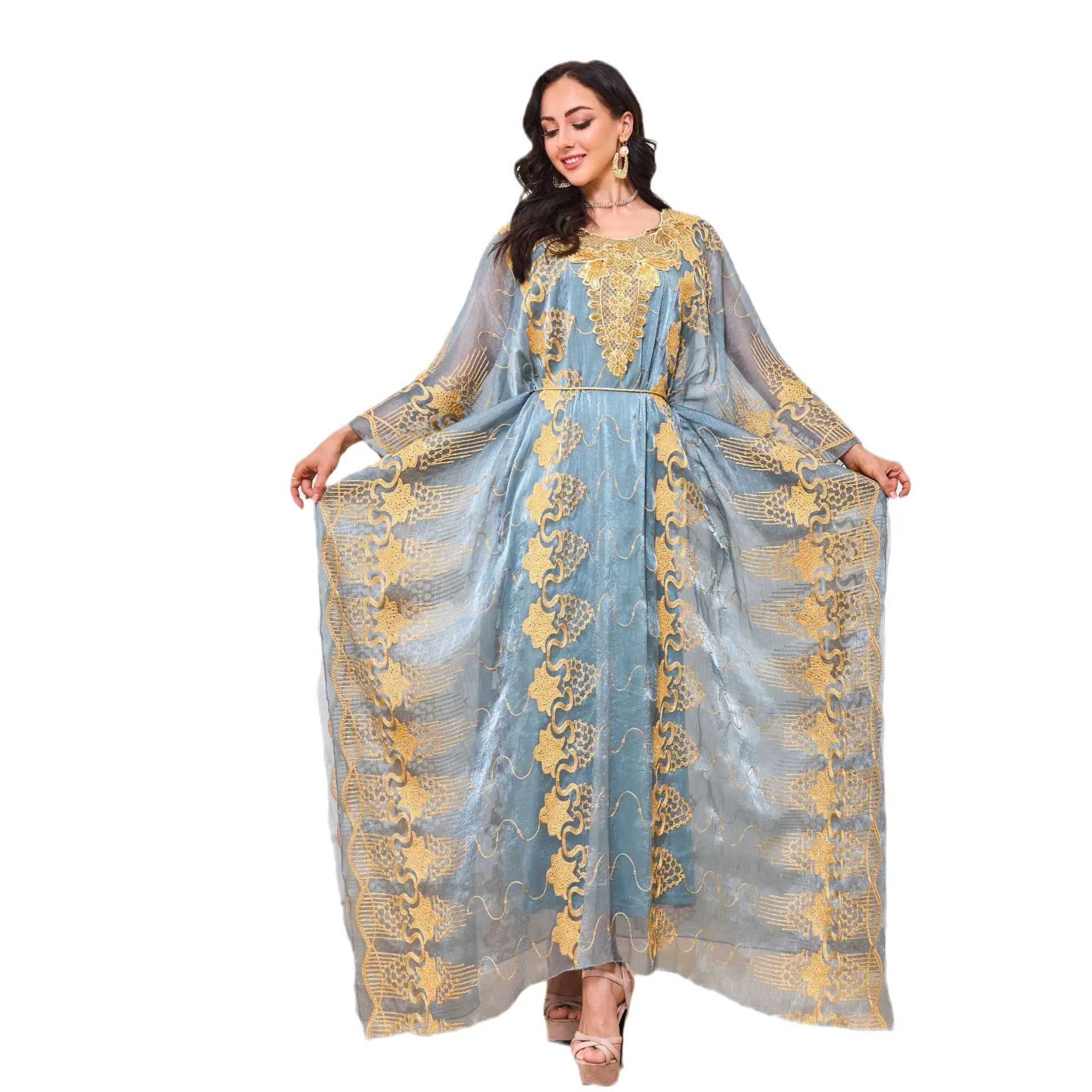 Средната Кафтан Марокански мюсюлманин халат Eid, Бродирани вечерни рокли, Комплекти за Вечеря от две части, Vestido Jalabiya Абая Ramadan