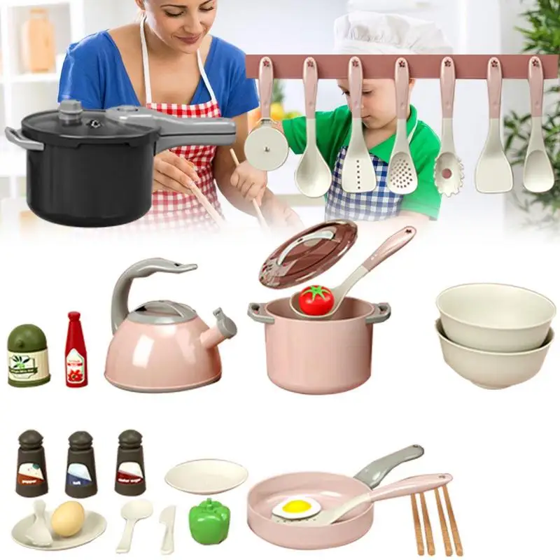 Кухненски принадлежности за игри, модул за обучение набор от кухненски аксесоари за бебета, 32 обекта, кухненски играчки, съдове за играчка, игра Монтесори