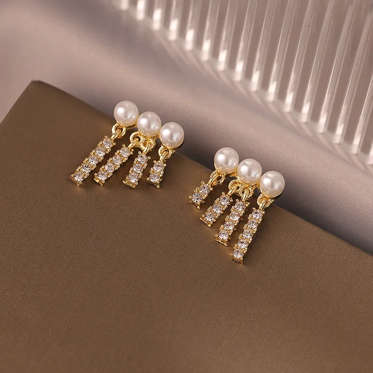 Ново записване, луксозни и елегантни обеци с имитация на перли за жени, Модни Бижута от блестящ кристал, Подаръци SE328
