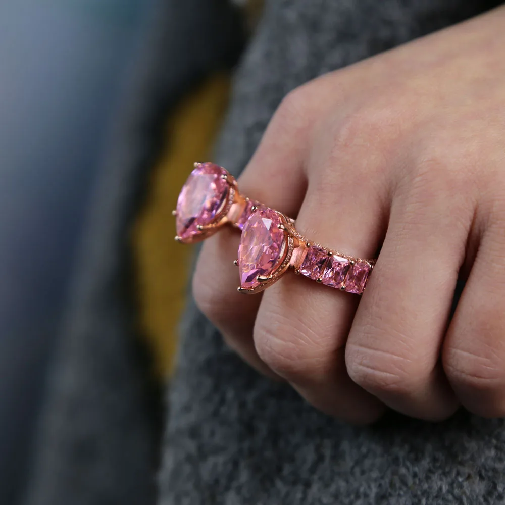 Нов Iced Out Bling, искрящ бял 5A CZ, сватбена годежен пръстен за жени, модни бижута за пръстите