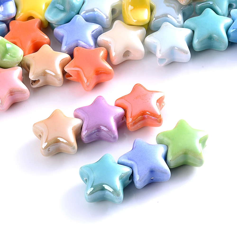 iYOE 10шт 13,5 мм цветни мъниста във формата на звезди, керамични мъниста за бижута, гривни, колиета, ключодържатели 