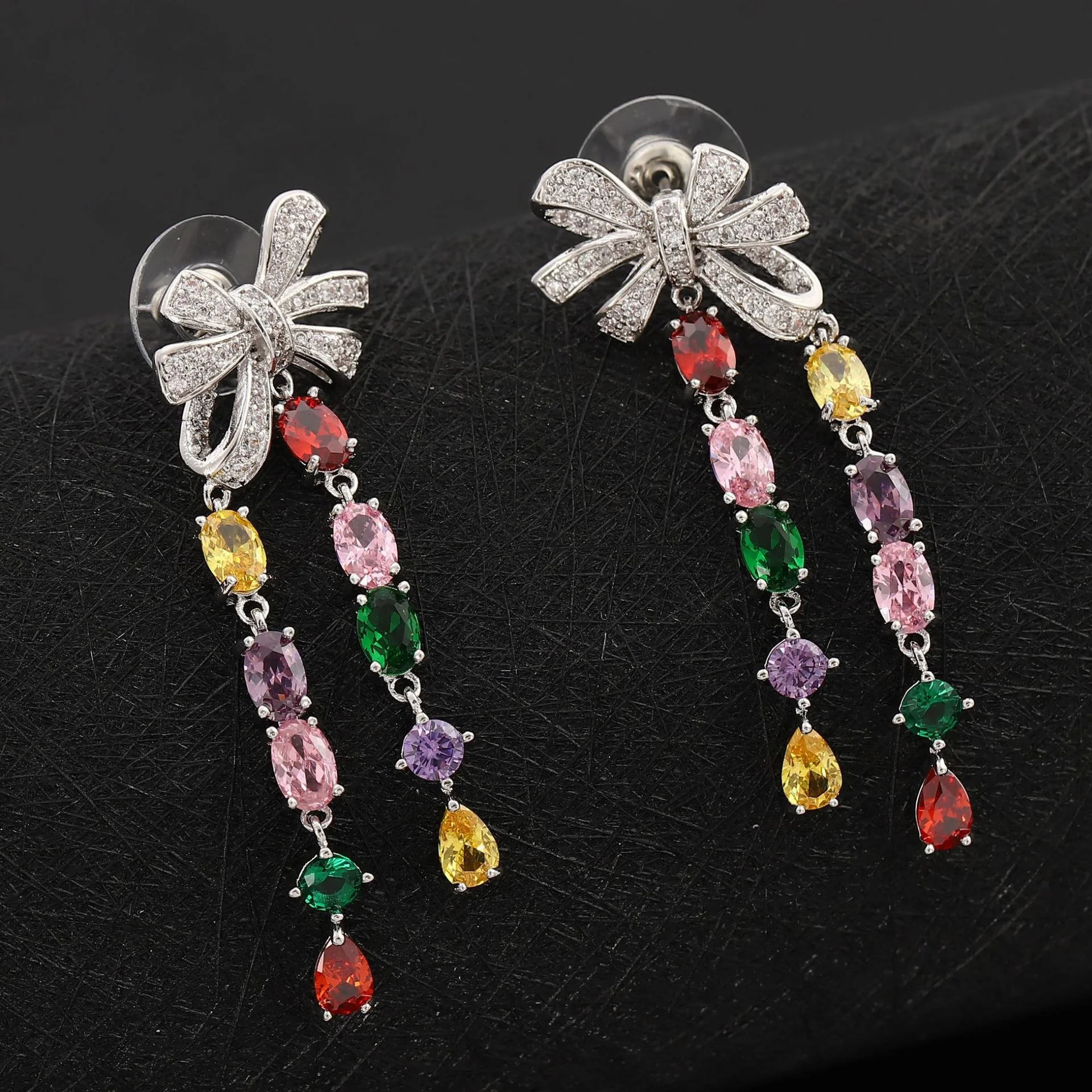 истински луксозна марка за недвижими jewels Японски корейски сладки обеци с лък, циркониевый цветя, Розови обеци с пискюли в изчистен стил