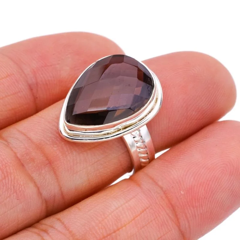 Звездните камъни опушен кварц Ръчно изработени пръстен от сребро 925 проба 7 F1915