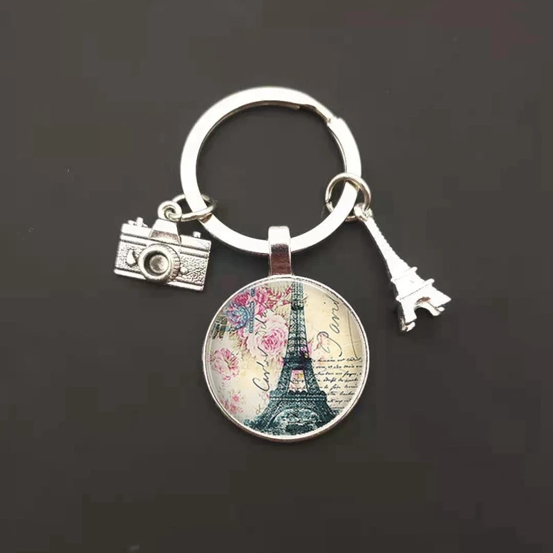романтичен Париж-Айфеловата кула ключодържател изкуството на лейди на разходка фигура дизайн стъклена висулка сладък ключодържател дамска чанта бижута