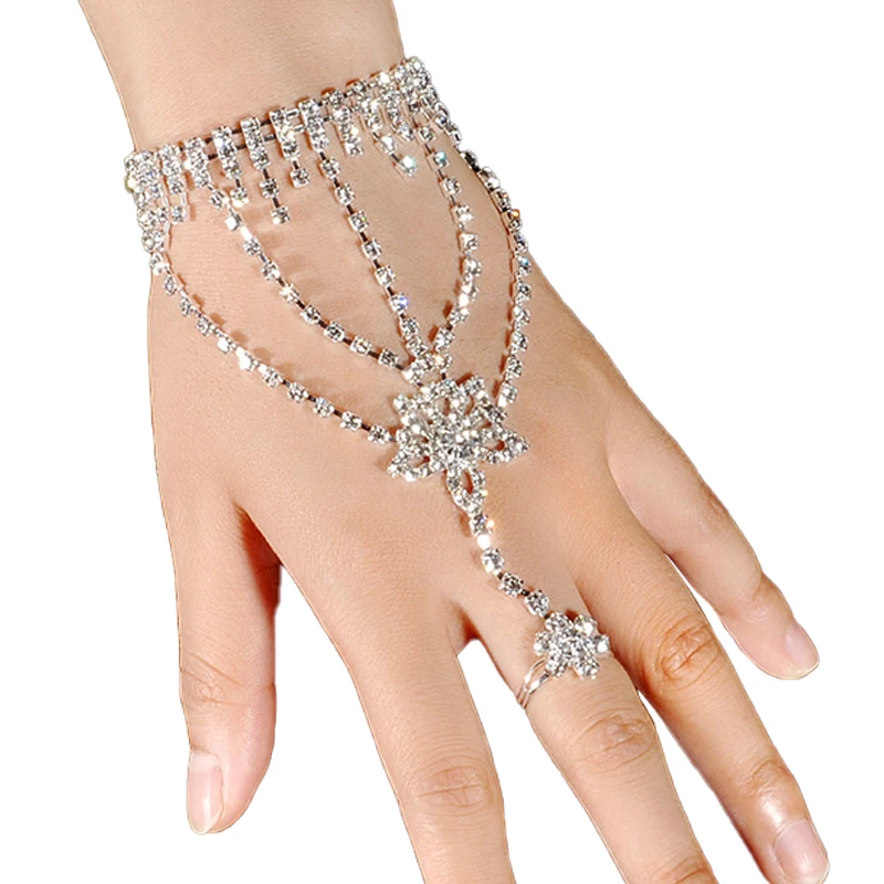 Луксозни Дамски Гривни на пръст с кристали Елегантни и Романтични Сватбени и Годежни Пръстени, Гривна Верига Модни Бижута, Подаръци Нови