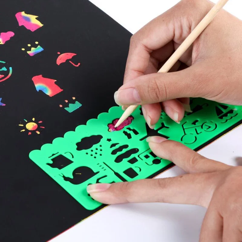 Направи си сам, магически комплект карти за рисуване цветовете на дъгата, с трафаретом графити, Дъска за рисуване, художествена картина, забавни Играчки, Подаръци