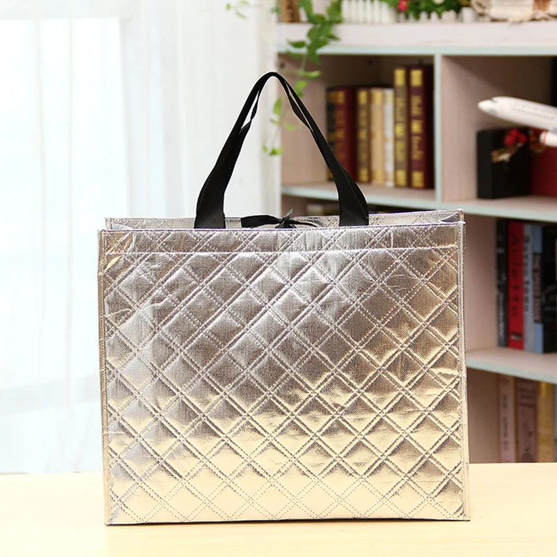 луксозна пазарска чанта 500 бр. индивидуален лого, нетканая чанта, покрита с фолио, чанта