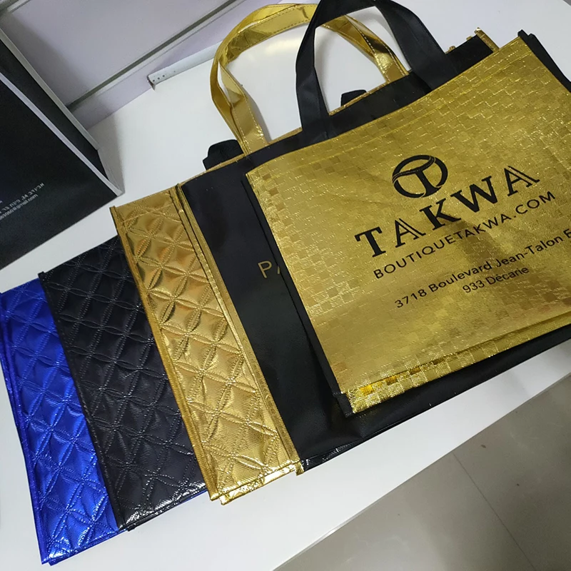 луксозна пазарска чанта 500 бр. индивидуален лого, нетканая чанта, покрита с фолио, чанта
