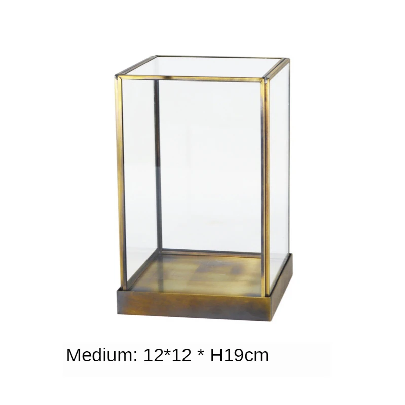 Adorno transparente geométrico de vidrio, juego de bordes de cobre, vitrina, cubierta antipoogar, accesorios de adornos