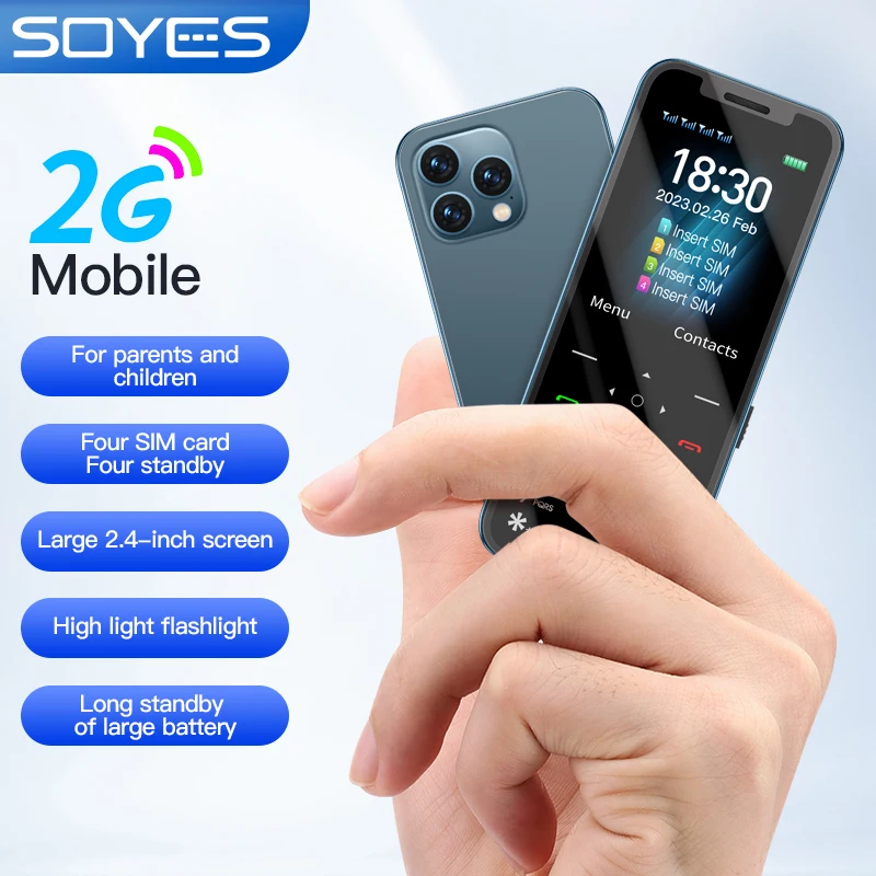 SOYES A6 Тънък Card GSM Телефон 2G Мини-Телефон 4 SIM карти В режим на готовност 2,4-инчов Дисплей FM Флаш Телефон Скрити Бутони за Мобилен Телефон