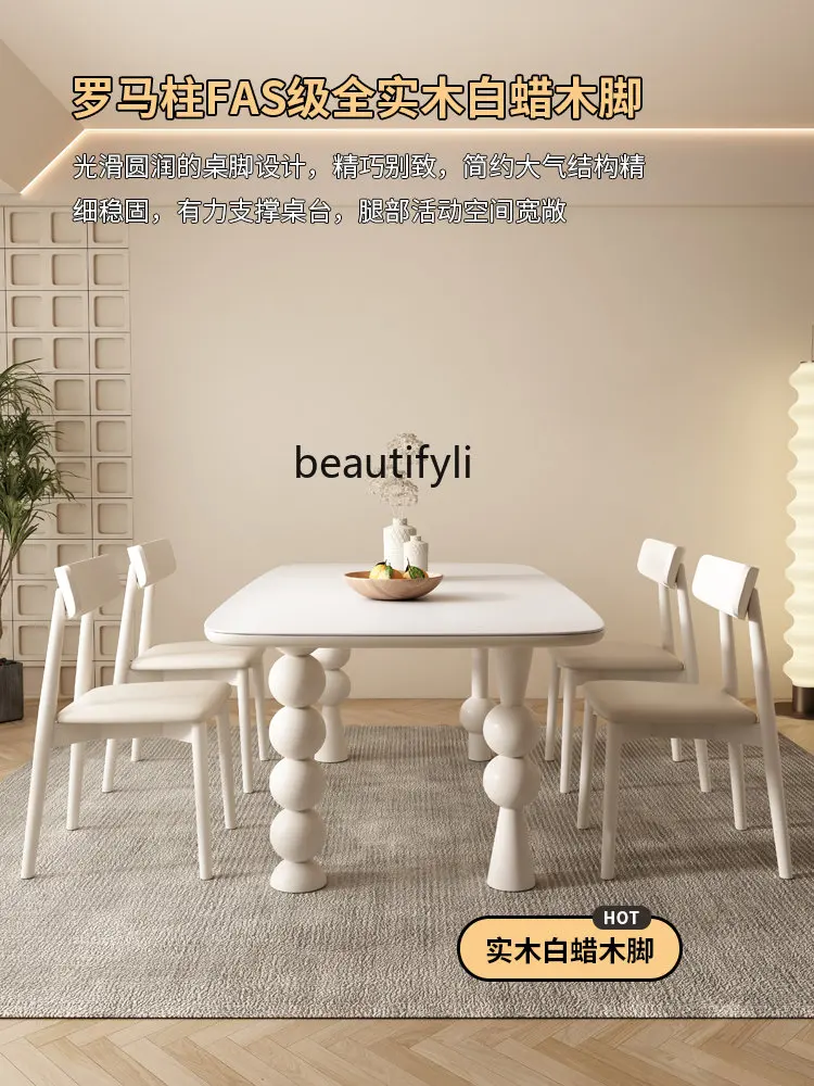 Маса за хранене с каменна плочка, във френския кремовом стил, набор от столове за ресторант, модерна маса за хранене от масивно дърво