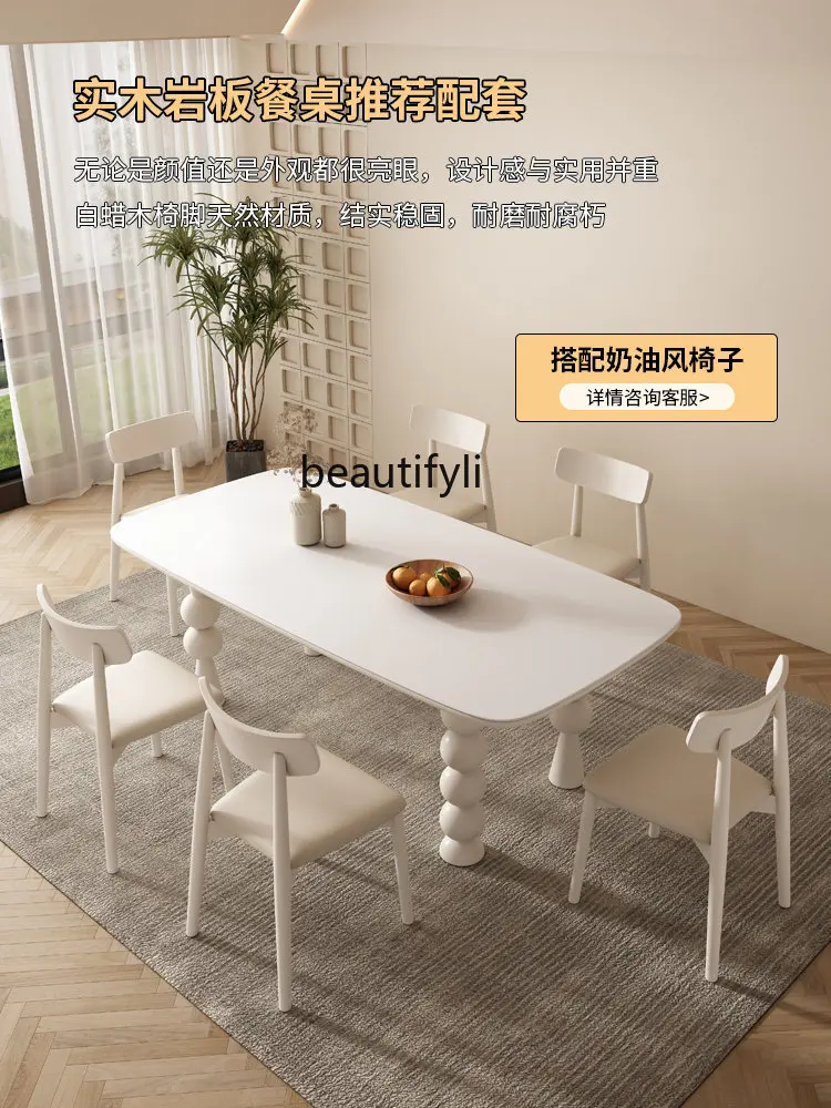 Маса за хранене с каменна плочка, във френския кремовом стил, набор от столове за ресторант, модерна маса за хранене от масивно дърво