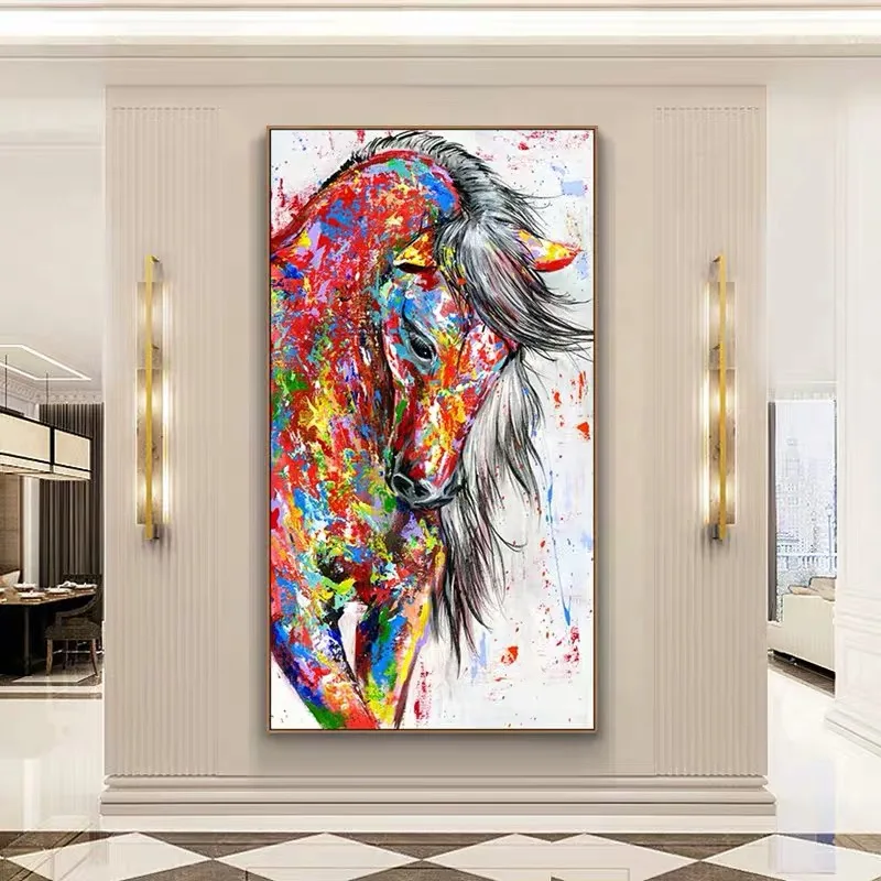 Цветни абстрактни графити, плакати с коне, съвременна Живопис върху платно с животни, принт Куадроса, стенно изкуство, живопис за всекидневната, домашен декор