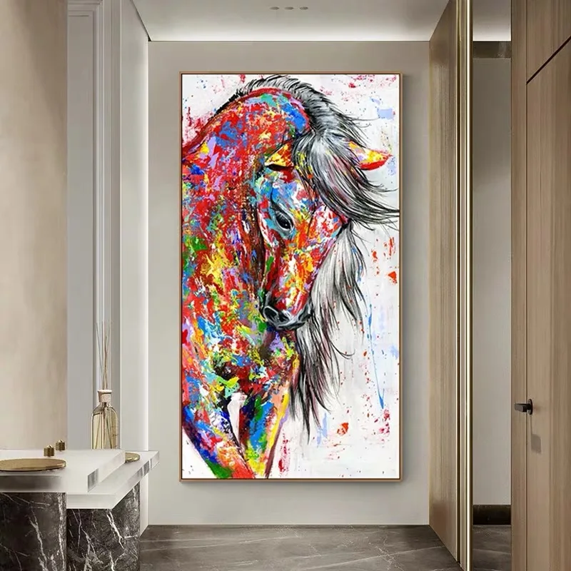 Цветни абстрактни графити, плакати с коне, съвременна Живопис върху платно с животни, принт Куадроса, стенно изкуство, живопис за всекидневната, домашен декор