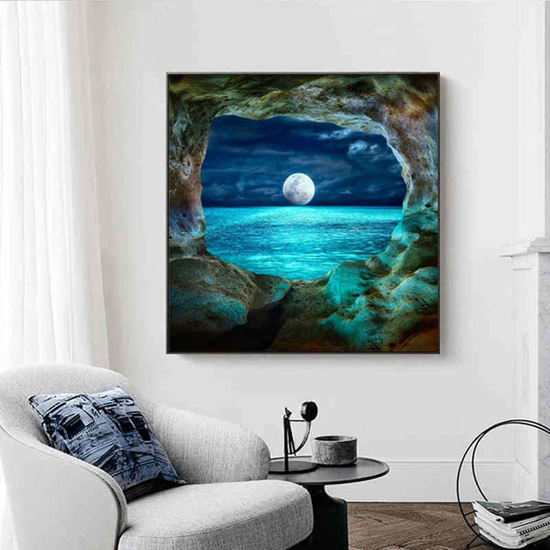 Пейзажные стенни картини за хола Луната Декоративни стенни пана морски пейзаж стенни художествена живопис на платно плакат