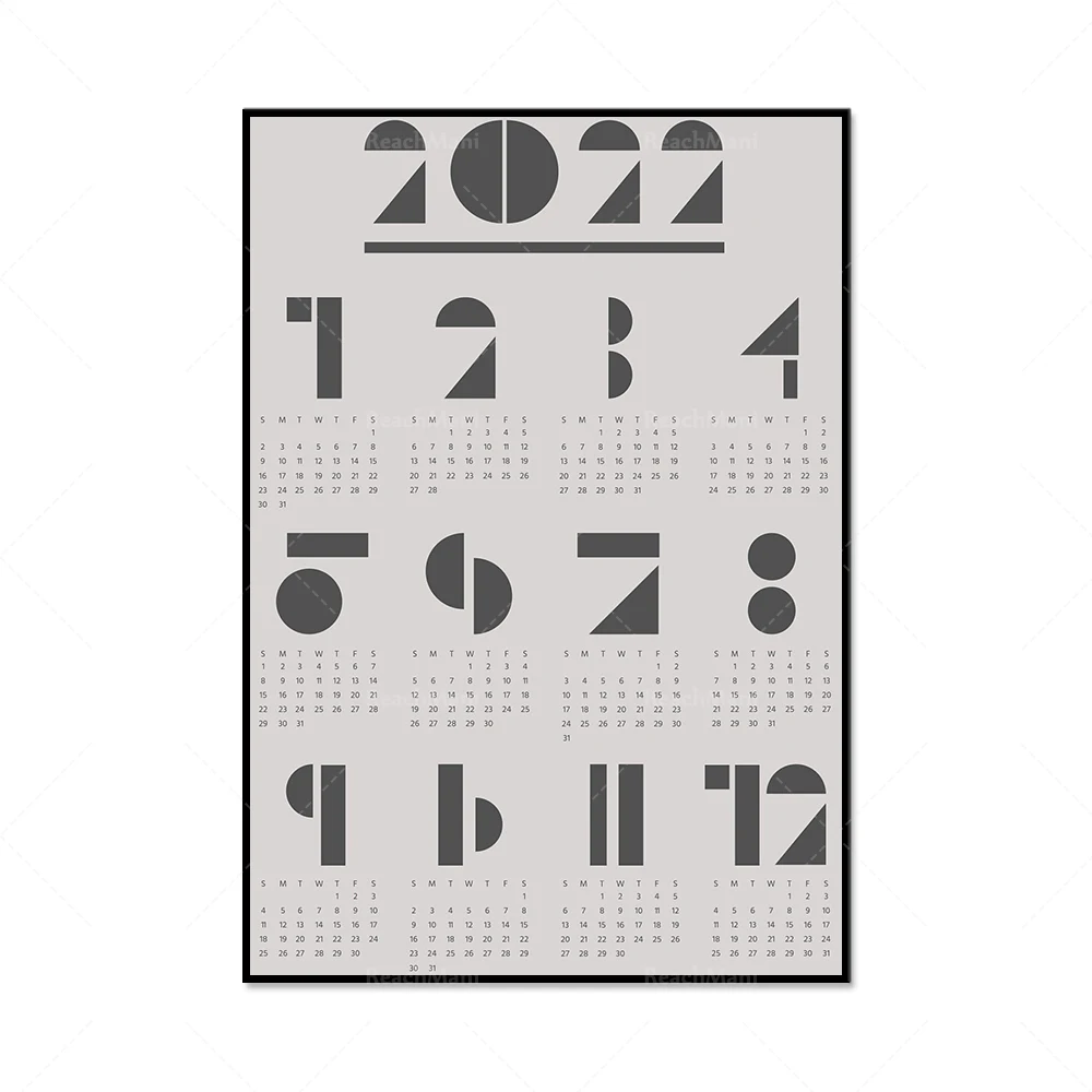 календар на 2022 година, прост календар на 2022 година, календар за печат, модерен календар, декорация на стените на платно, плакат с годишния план на 2022 година