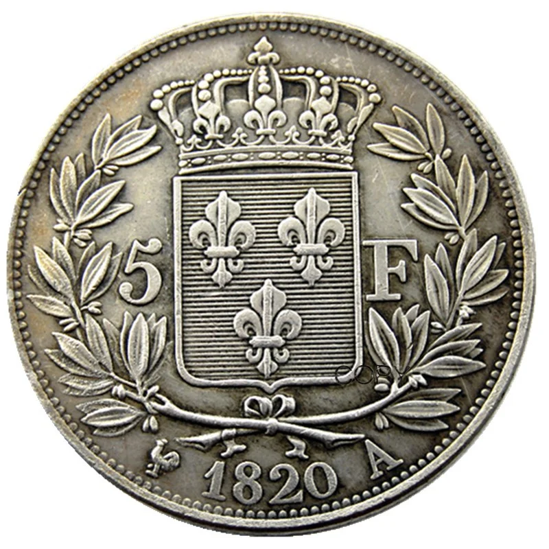 Франция 1820A 5французские копирни монети със сребърно покритие