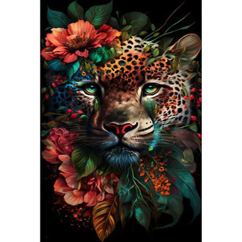 Картина върху платно с цветя, леопард и Елени, абстрактно изкуство, щампи на животни, старинни стенни картини за домашен интериор дневна