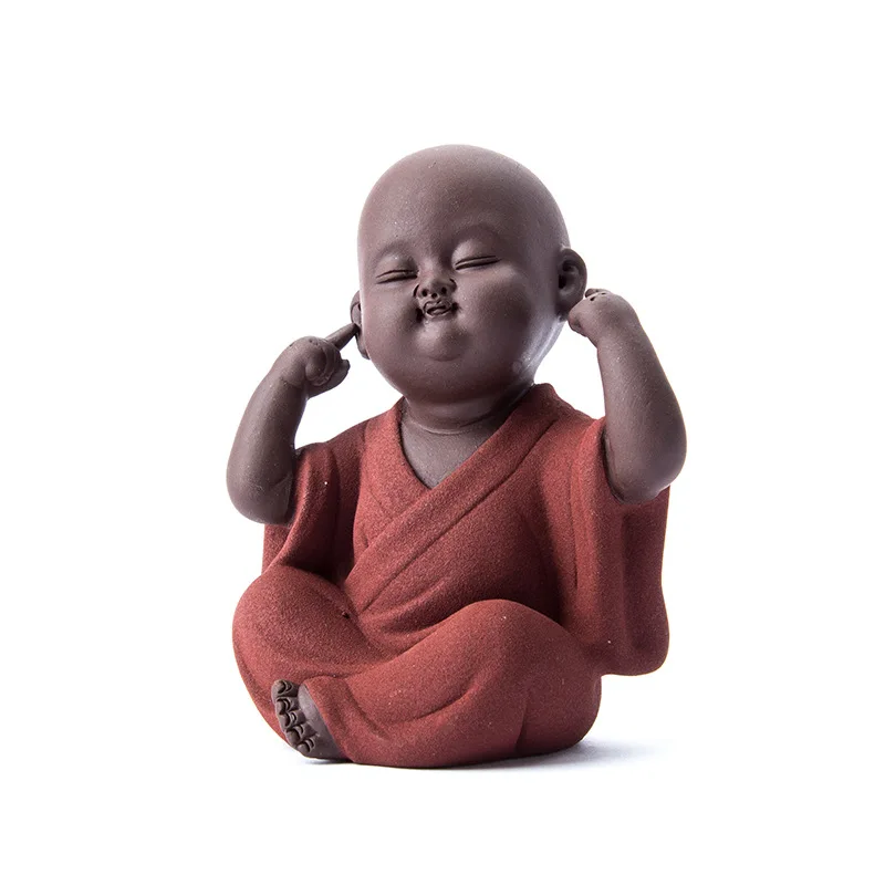 Домашен любимец Керамични Статуя на Буда Чай Лилав Пясък Будистки Монах Начало Декор Миниатюрни Бижута Занаяти Дзен Бонзе подарък