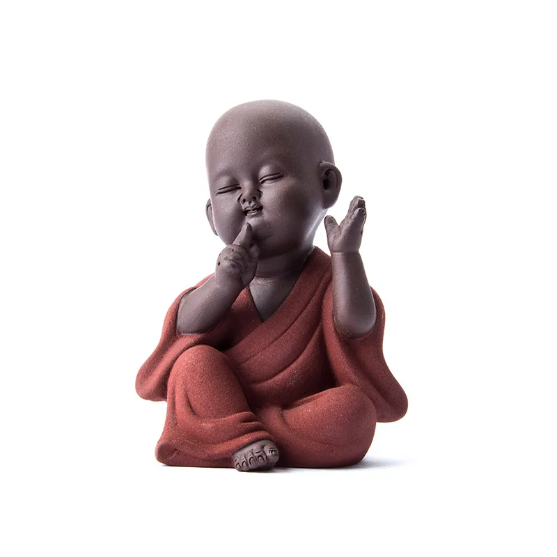 Домашен любимец Керамични Статуя на Буда Чай Лилав Пясък Будистки Монах Начало Декор Миниатюрни Бижута Занаяти Дзен Бонзе подарък