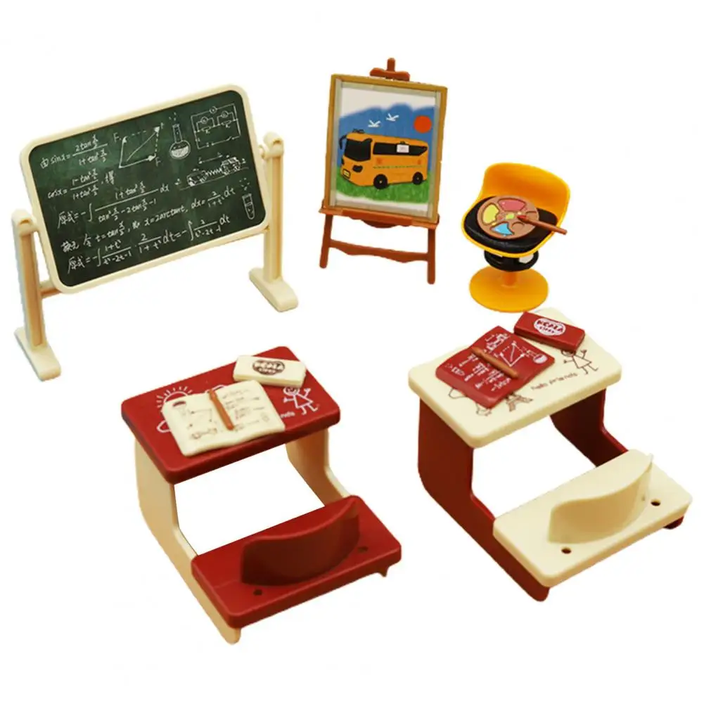 1 Комплект, миниатюрен готин комплект, добра Изработка, декоративна универсален мини-училище маса, модел на стола, принадлежности за обличане на кукли