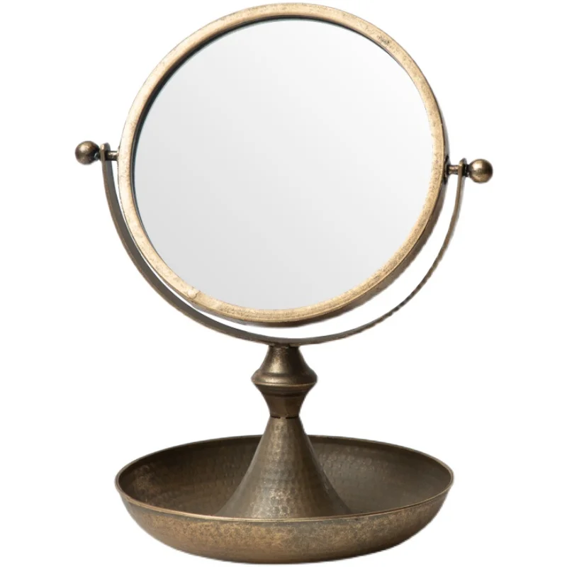 Украса за вашия десктоп огледала в скандинавски стил, Тоалетка за спалня, Голям Тоалетен огледало в стил ретро, Желязо Десктоп желязо огледало
