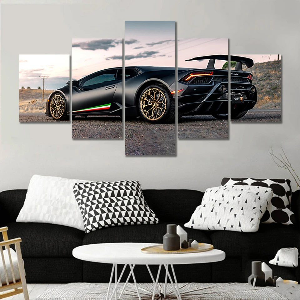 Платно без рамка, 5 бр. Луксозни плакати със спортни коли, HD Стенни художествени картини, Декорации за всекидневна, Аксесоари за дома, Картини
