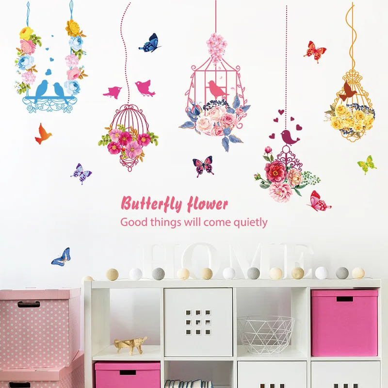 Цвете, Пеперуда Птичья клетка Творчески INS Спалня хол фоново декорация на стените на Самозалепващи стикер за стена