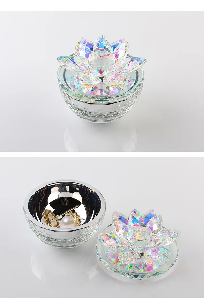 Ковчег с lotus от кристално стъкло в европейски стил, обеци, пръстен, кутия за съхранение на бижута, аксесоари за украса на дома