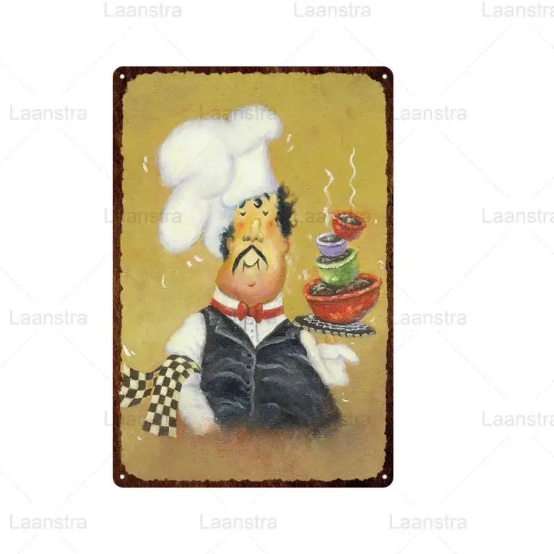 Украса на ресторанта Стенни метална лидице знак Cartoony фигура готвач Кухня Храна Лидице метална рисувани Стенен арт декор Бар Желязна плоча