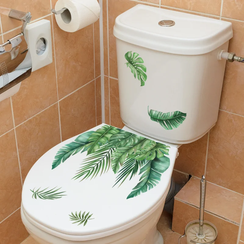 Зелени растения, листа, стикери за стена, декори за баня, тоалетна, кабинет, стикери за Декорация на дома, самозалепващи се тапети