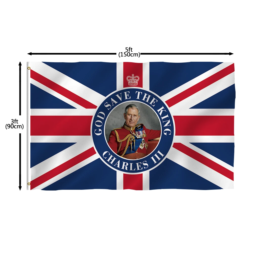 Бърза доставка Англия 100% Полиестер 2023 коронацията на Великобритания знамената на краля на Великобритания Чарлз III