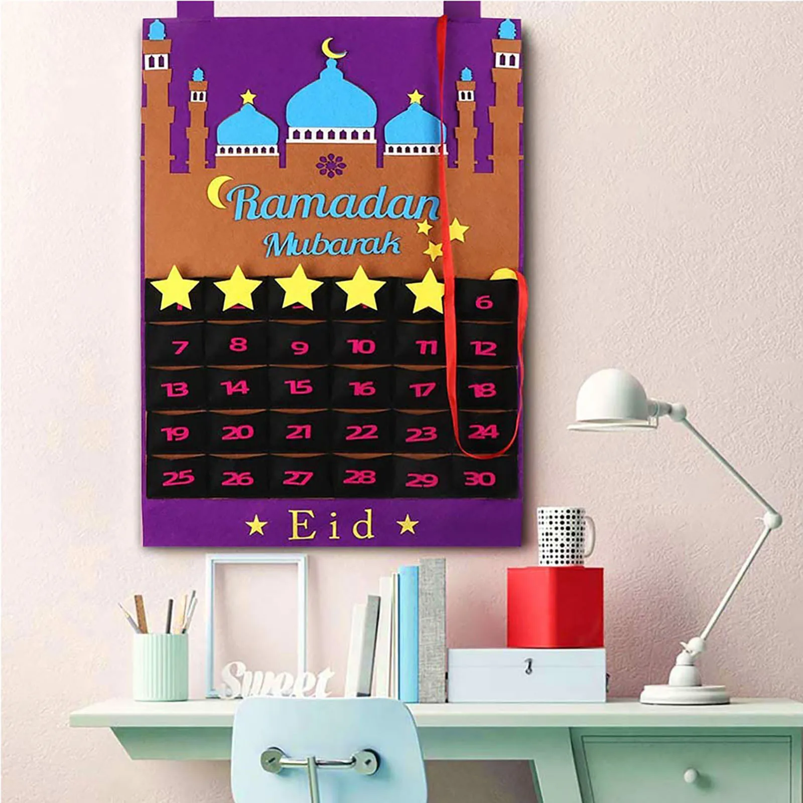 2023 Рамадан Мубарак от 30 дни Адвент-Календар Окачен Поделочный Войлочный Календар за Обратно Броене За Украса на Рамадан Детски Подаръци на Ейд Мубарак