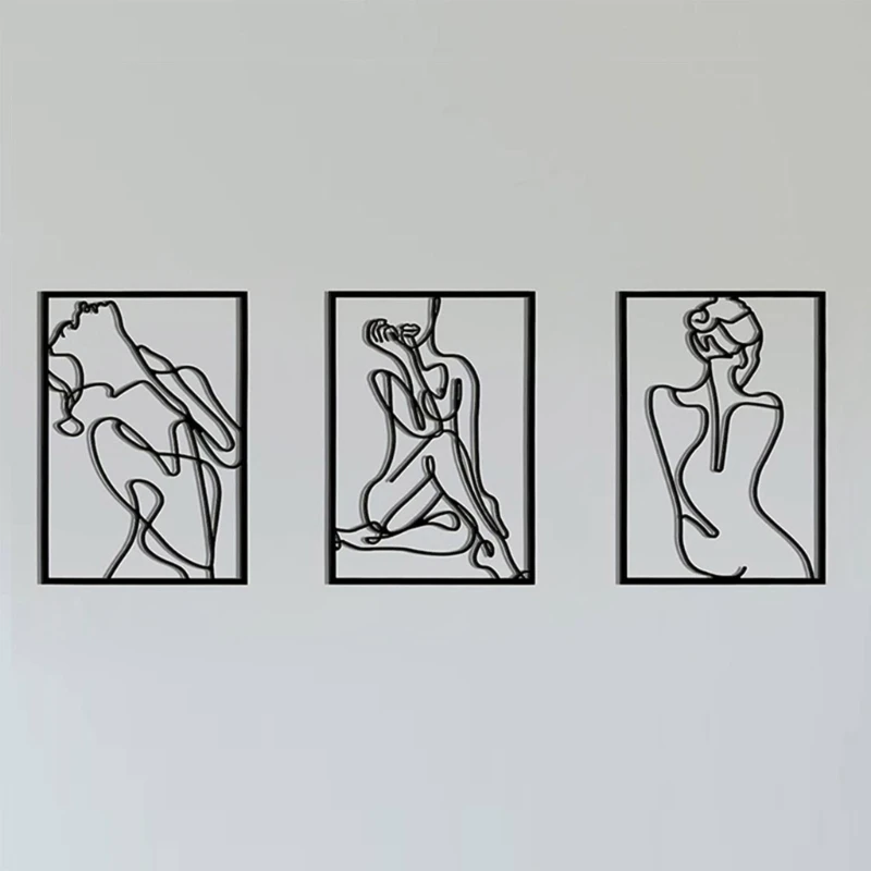 W3JA Метален минималистичен женски рамка за тялото, монтиран на стената артистичен интериор, Окачени изделия за Декорация на стените в общежитието, подарък