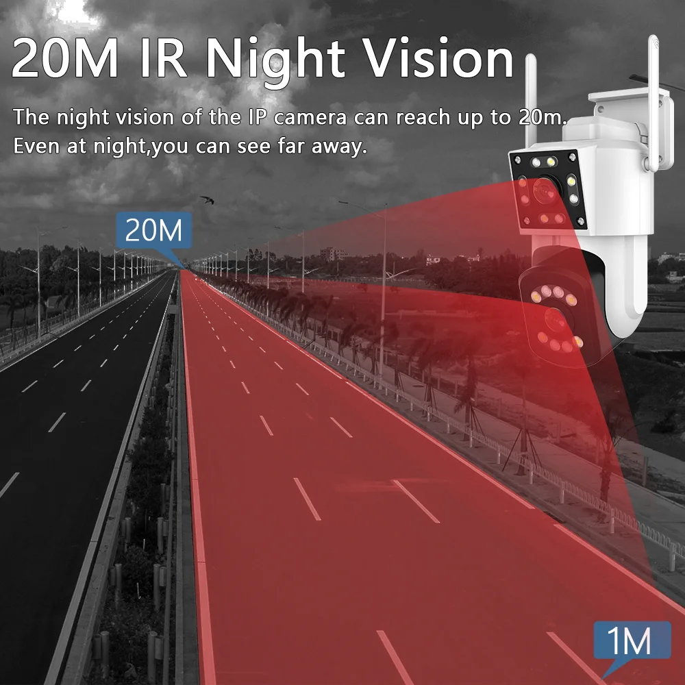 EVKVO 4K 8MP WIFI Двухобъективная Външна Камера С Автоматично Проследяване на PTZ Камера за Видеонаблюдение 20M Цветно Нощно Виждане iCam365