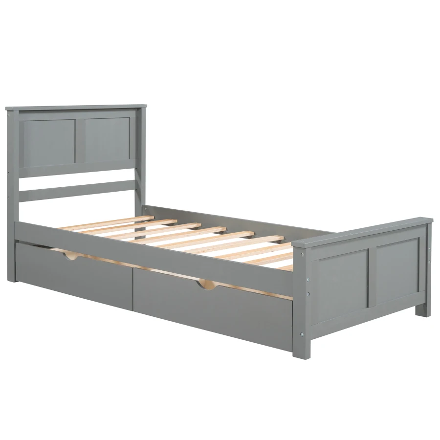 Одноразмерная легло-платформа с 2 чекмеджета на колела (Сив)