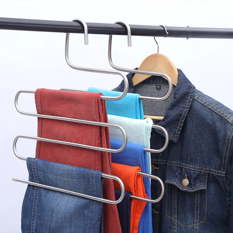 Многофункционална закачалка за панталони S-тип 5 слоя, Подвесная закачалка за дрехи, Висящи рафтове от неръждаема стомана, Многослоен шкаф за съхранение