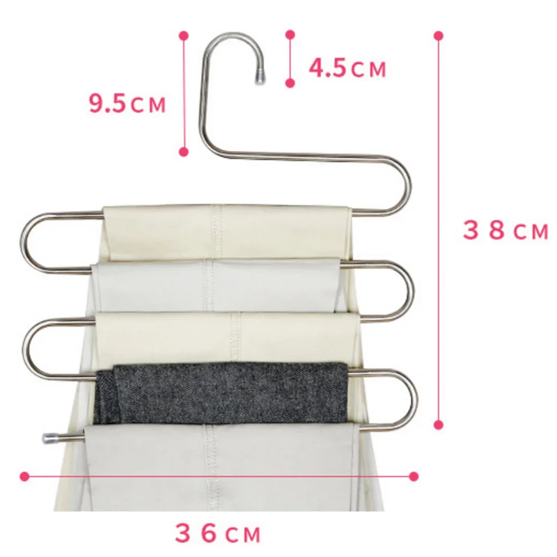Многофункционална закачалка за панталони S-тип 5 слоя, Подвесная закачалка за дрехи, Висящи рафтове от неръждаема стомана, Многослоен шкаф за съхранение