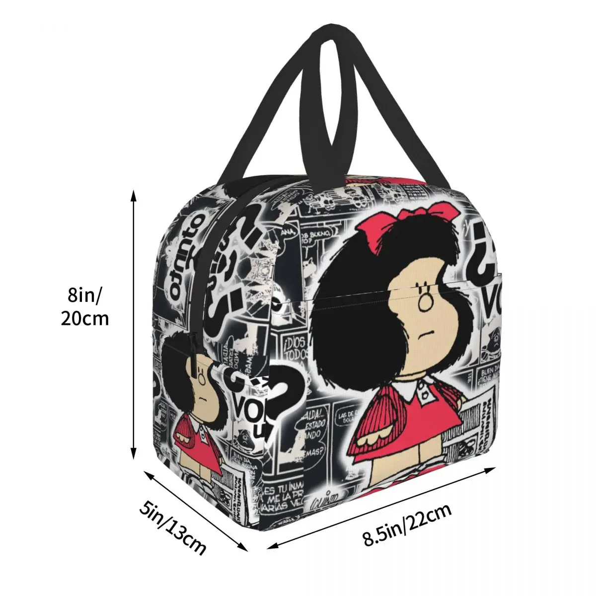 Vintage кино комикси, Мафальда изолирани обяд чанта за жени преносим карикатура Манго топлинен охладител за обяд, кутия за офис, пикници, пътувания