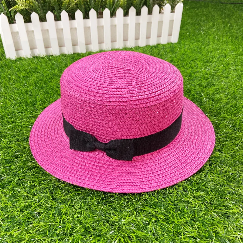 Дамска сламена шапка с широка периферия, солнцезащитная плажна шапка, сламена шапка с лък, ежедневни дамски панама с плосък покрив