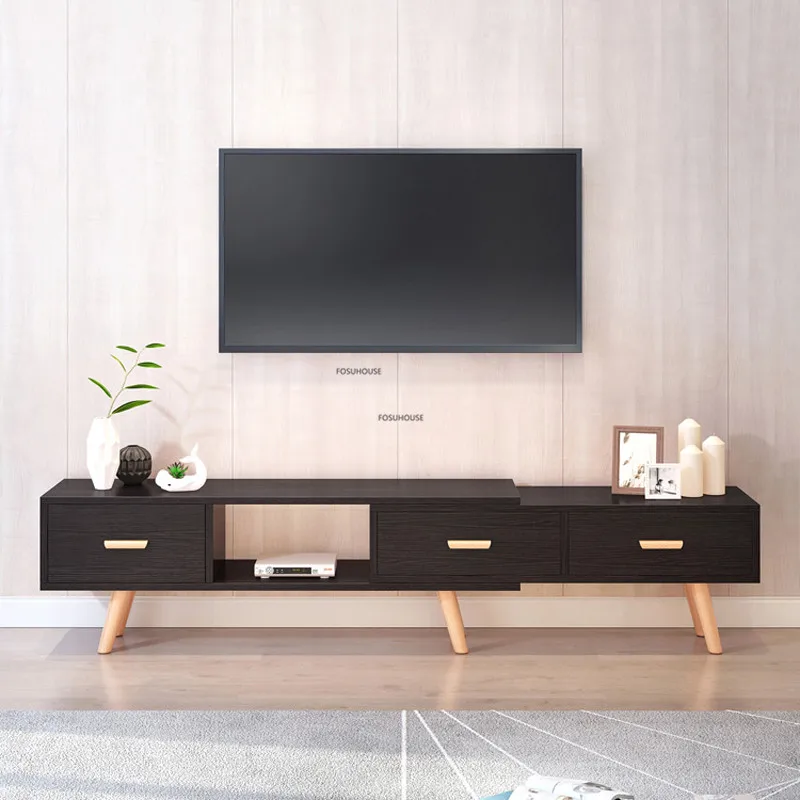 Скандинавска поставка за телевизор за мебели в хола, домакински телескопична шкаф за телевизор, хол в малък апартамент, Дървени влакчета за телевизор