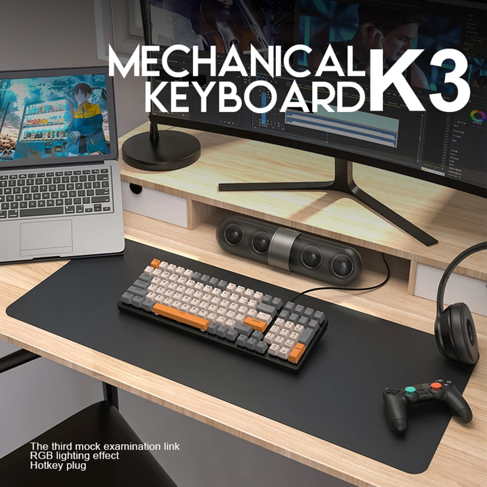 2023 K3 Клавишите teclado Син/ Червен Ключ USB Type-C Фиксирани Капачки За Комбинации Преносим Компютър за Геймъри, Механична Клавиатура с Подсветка