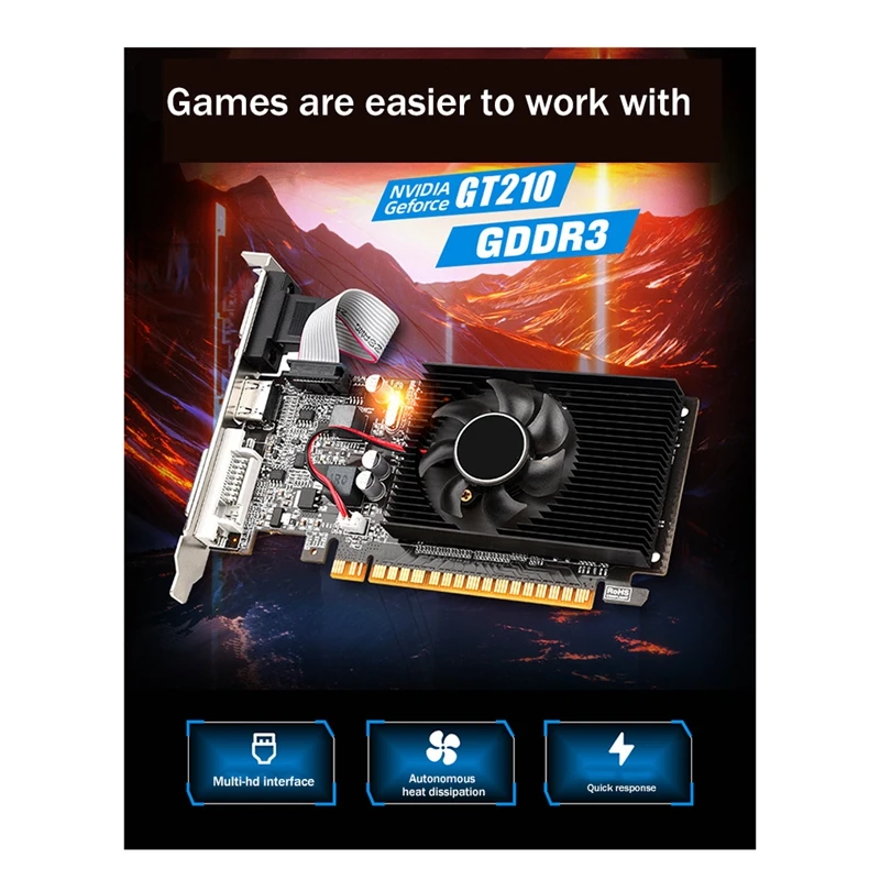 Видео карта GT210 1GB GT210 1GB GDDR3 64Bit видео карта Pcle X16 2.0 GPU компютърна графична карта